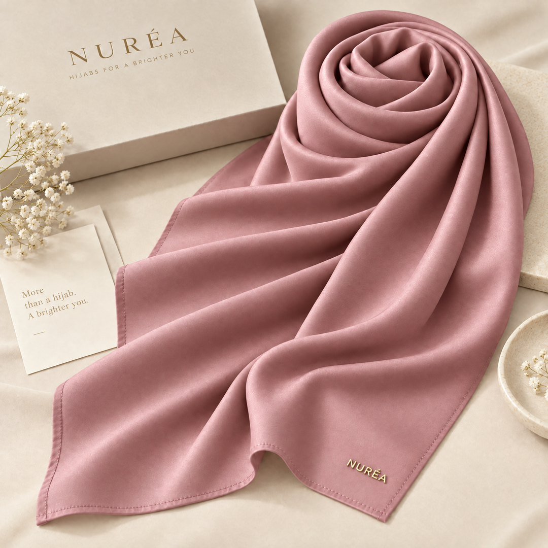Bawal segi empat Nuréa Hijab warna Merah Muda Lembut