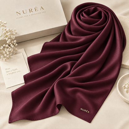 Bawal segi empat Nuréa Hijab warna Anggur Plum