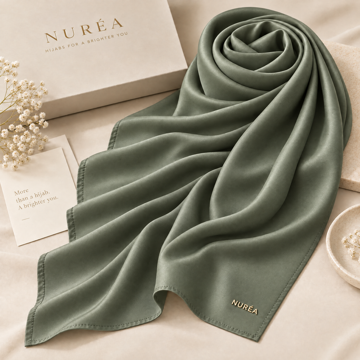 Bawal segi empat Nuréa Hijab warna Hijau Sage