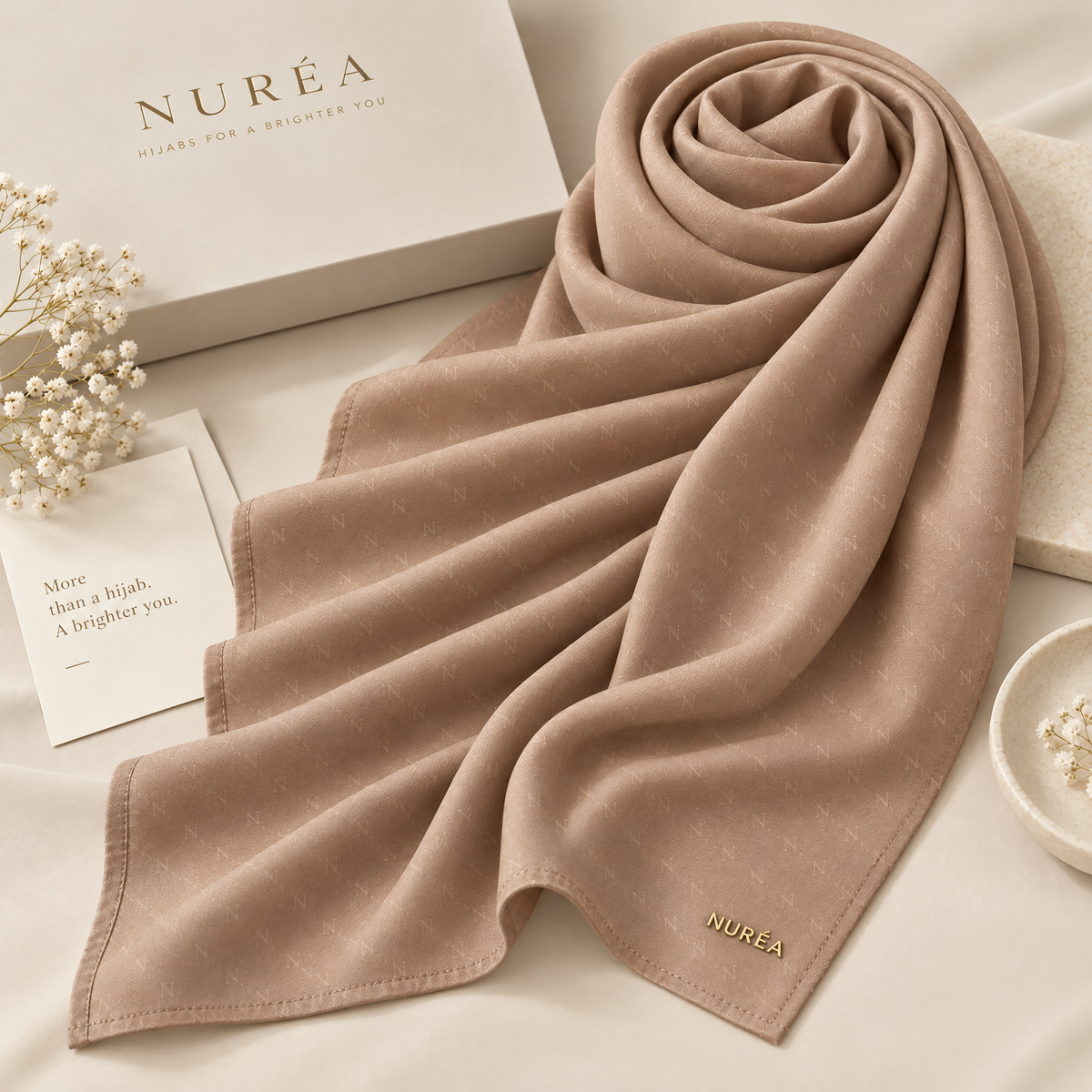 Bawal segi empat Nuréa Hijab warna Krem