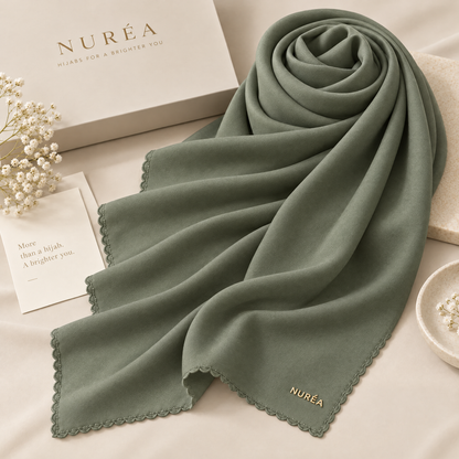 Bawal segi empat Nuréa Hijab warna Hijau Sage